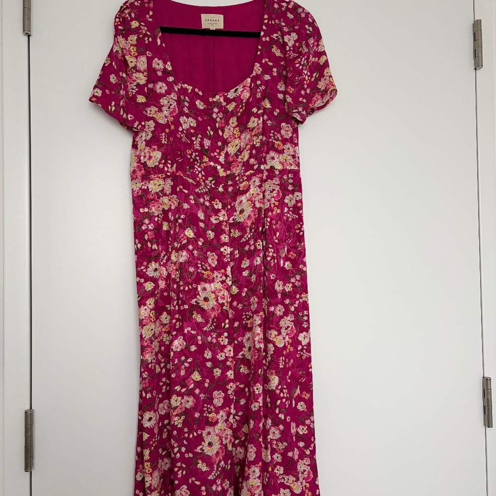 Sezane Fuchsia Floral Midi Dress
